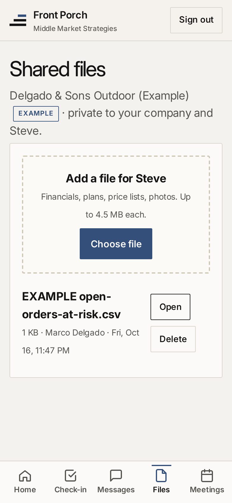 Shared files screen