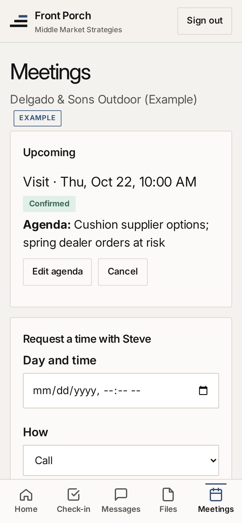 Meetings screen